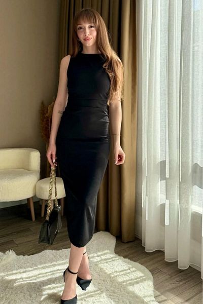 Moda Asmira Women's Zero Sleeve Zero Neckline Drape Detail Midi Janjan Crepe Dress
