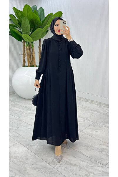 MB MODABERARDİ PRemium Dubai Düğmeli ve Pliseli Kadın Elbise