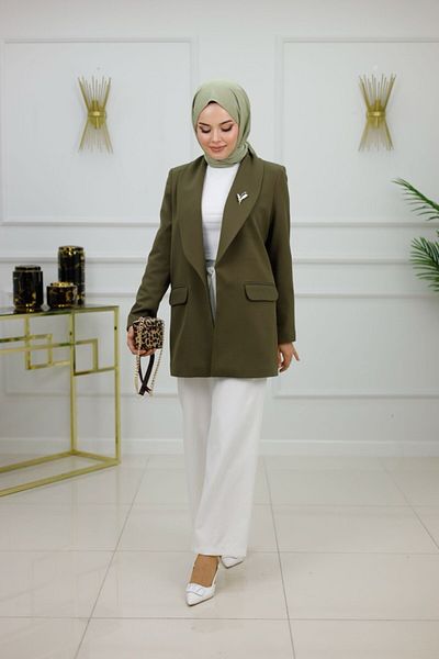Enans Design Jachetă de damă căptușită cu țesătură dublă, cu detaliu broșă