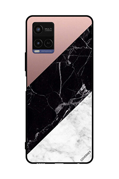 Covernex غطاء حماية لهاتف فيفو Y21، أبيض وأسود، الجزء العلوي من الرخام، بنمط ...