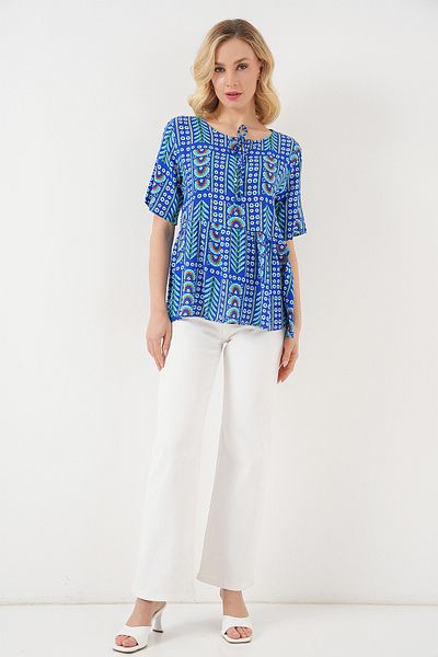 Bigdart Women's Patterned Short Sleeve Blouse 969 - Saks