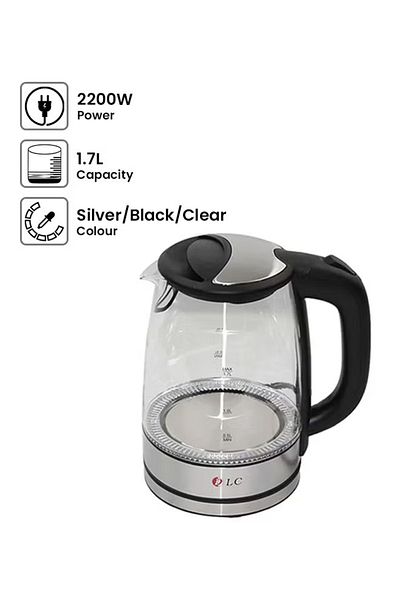 DLC Electric Kettle 1.7L 1.7 L 2200 W Silver/Black/Clear