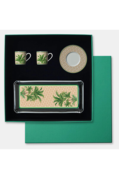 VİTELLİ Hazeran Set 4 - Cam Tabak & 2'li Kahve Fincanı