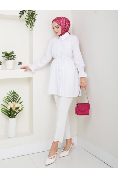 HARMAN BUTİK Women's Buttoned Lace Detailed White Shirt