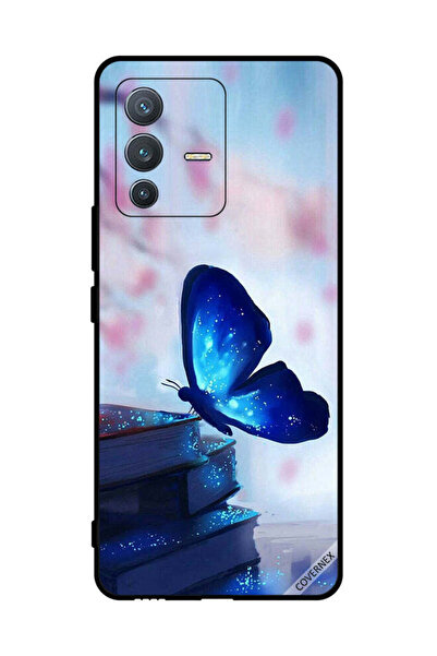 Covernex غطاء حماية لهاتف فيفو V23 برو - فراشة زرقاء داكنة على الكتب