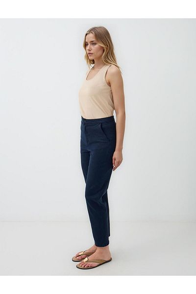Jimmy Key Navy Blue Regular Waist Regular Leg Gabardine Trousers