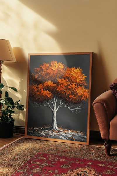 alphobitasarım Yağlı boya görünümlü eşsiz tasarım ağaç tablosu