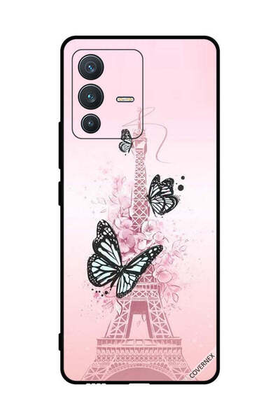 Covernex غطاء حماية لهاتف فيفو V23 5G برسومات فراشات سوداء على برج إيفيل