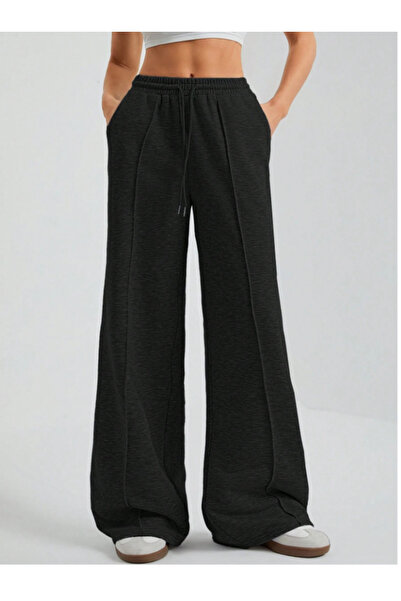 LAUSRA Kadın Siyah Büyük Beden ÇImalı Bol Kesim Pantolon ALTI Esnek Rahat Kum...
