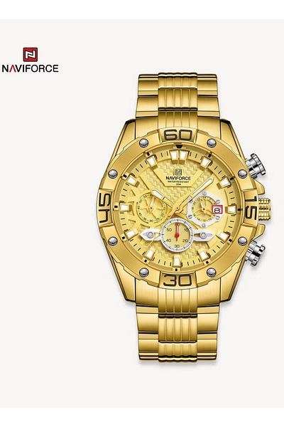 Naviforce Elegant Gold Chronograph Watch for Men Stainless Steel Band Luxury Business and Casual Style