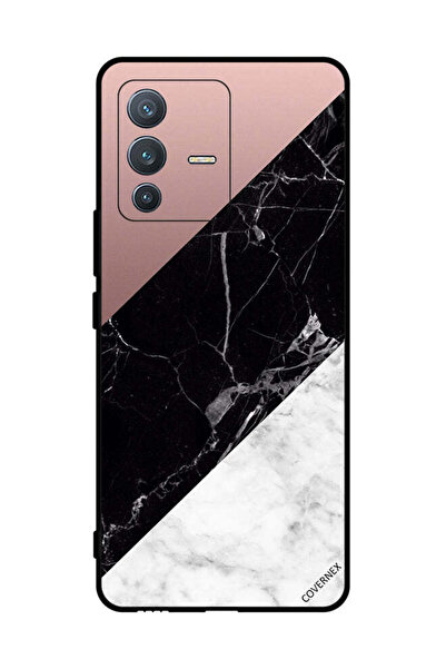 Covernex غطاء حماية لهاتف فيفو V23 برو، أبيض وأسود، الجزء العلوي من الرخام، ب...
