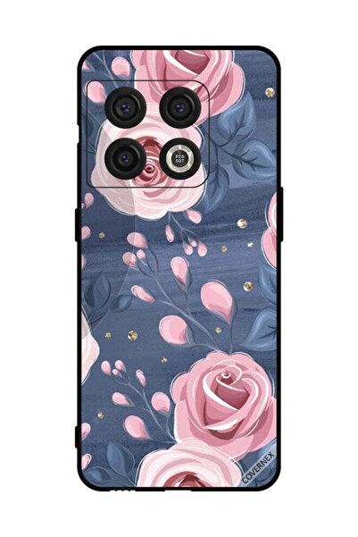 Covernex غطاء حماية لهاتف OnePlus 10 Pro بنقشة ورود وردية وأوراق رمادية داكنة