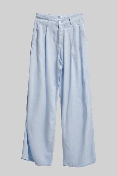 its basic Women's Baby Blue Color 6S5-103 Super Palazzo Fit Organic Linen Fabric Trousers
