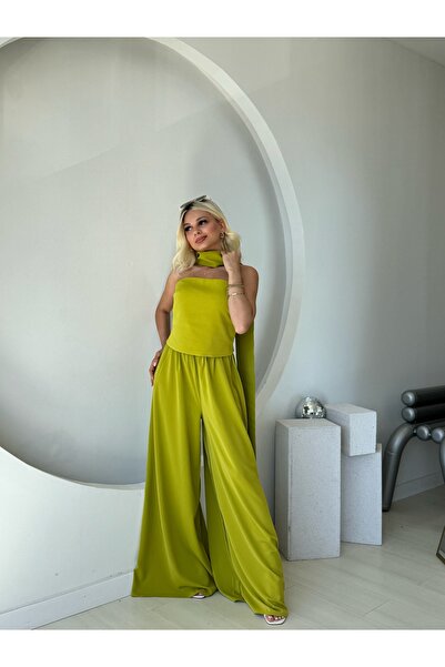 FEHUBLOOM Strapless Blouse Wide Leg Pants Set