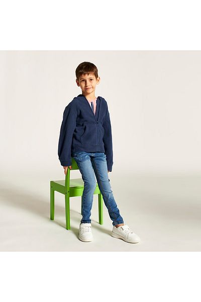 Juniors Solid Zippered Jacket with Long Sleeves and Hood