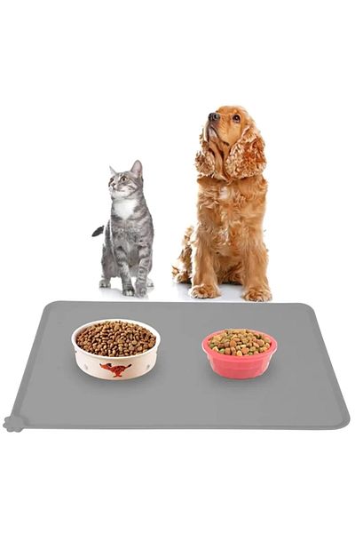 Aptel Anti-slip mat for animal bowls, silicone, gray, 48x30 cm