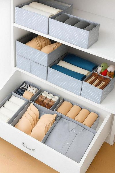 Serstil 6-Piece Drawer Organizer Set - Multi-Purpose Closet Box Set - Gray Spotted
