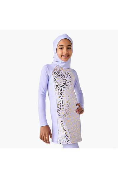 Juniors Foil Print Burkini with Long Sleeves