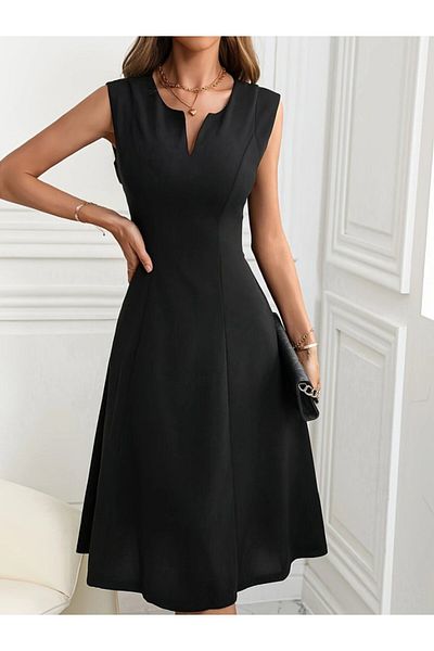 Kokosh moda Γυναικείο Αμάνικο Μίντι Εισαγόμενο Κρεπ Φόρεμα με λαιμόκοψη
