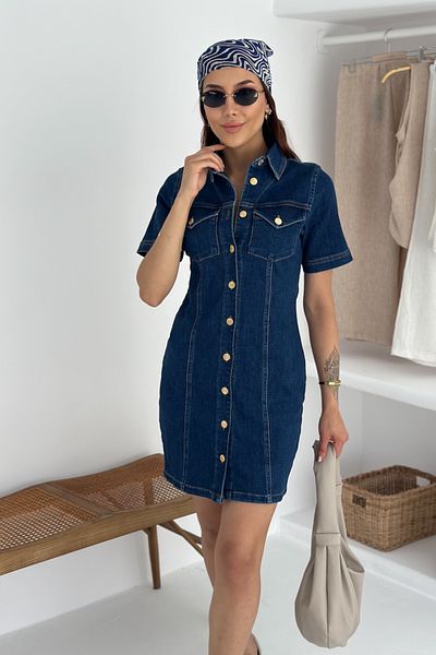 FEMELLE Women's Blue Buttoned Pocket Denim Dress