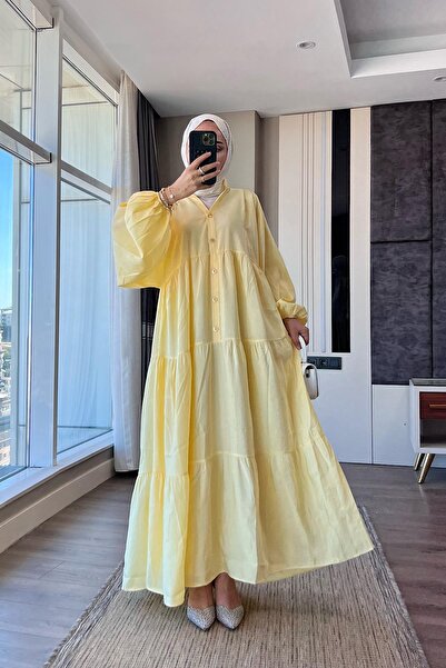 dubai showroom Yarım patlı elbise Sarı