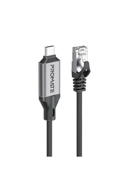 Promate Best 1000Mbps USB-C to RJ45 Ethernet Cable, 5 Meters, Made of Aluminum Alloy