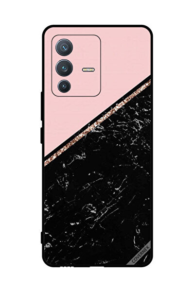 Covernex غطاء حماية لهاتف فيفو S12 برو - أسود رخامي وشريط ذهبي