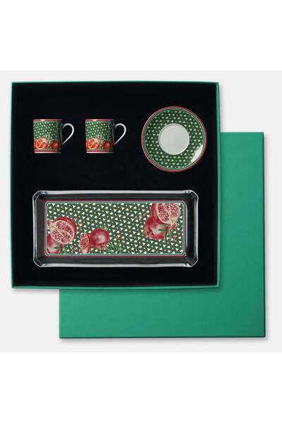 VİTELLİ Hazeran Set 4 - Glass Plate & 2 Coffee Cups