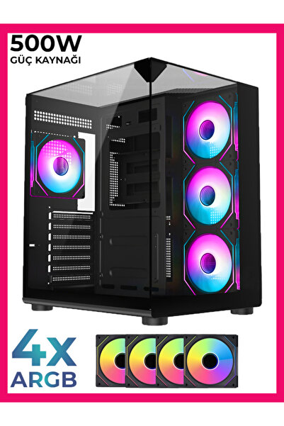GAMELİNE Teras 4xARGB Fanlı TOPGLASS 500W PSU USB 3.0 Gaming Bilgisayar Kasası
