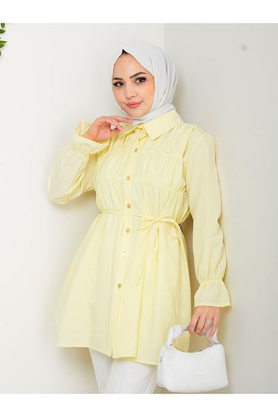 HARMAN BUTİK قميص أصفر مزين بأزرار للنساء