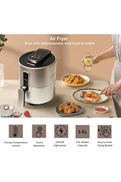 ALSAIF Air Fryer - 2.6 Liters - 1300 Watts | Hot Air Fryer with Adjustable Temperature (80-200°C) - Silver