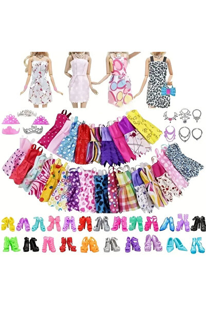 CT-TOYS 20 Parça Oyuncak Bebek Kıyafet Seti 4 Kıyafet, 4 Çift Ayakkabı, 8 Parça Aksesuar