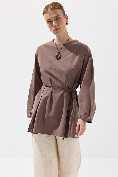 KUAD Milky Brown Pleated Basic Tunic