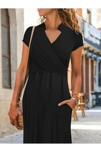 Kokosh moda Γυναικείο κοντομάνικο φόρεμα βισκόζης με λαιμόκοψη V