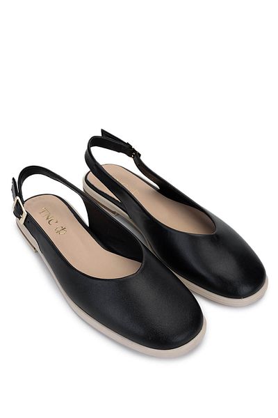 Tamer Tanca Women's Genuine Leather Black/Cream Ballerina Shoes