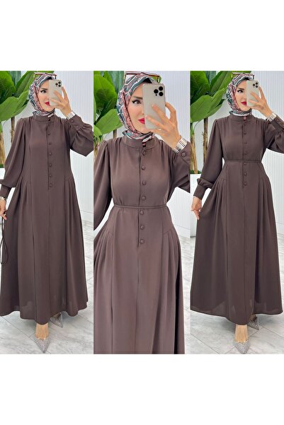 MB MODABERARDİ PRemium Dubai Düğmeli ve Pliseli Kadın Elbise