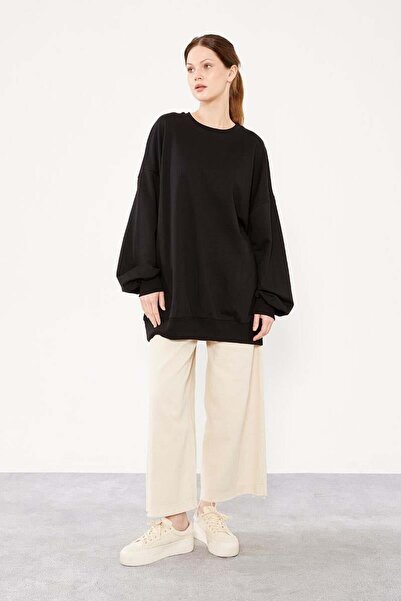 Levidor Bisiklet Yaka Oversize Basic Sweat - Siyah