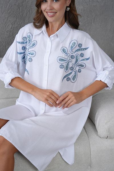 BURRASCA Oversize Linen Tunic with Embroidery