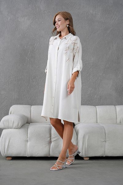 BURRASCA Oversize Linen Tunic with Embroidery