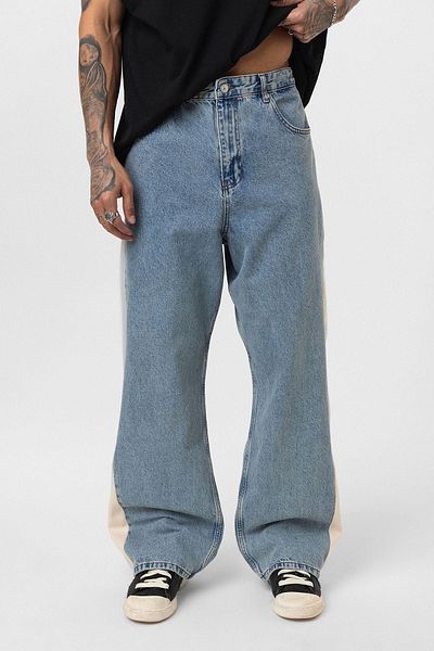 VAMOSCLO Side Stripe Baggy Fit Jean Light Blue Melange