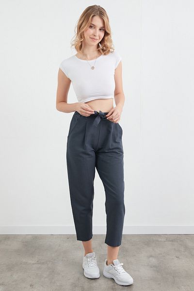 Fulla Moda Straight Linen Trousers with Tie Waist