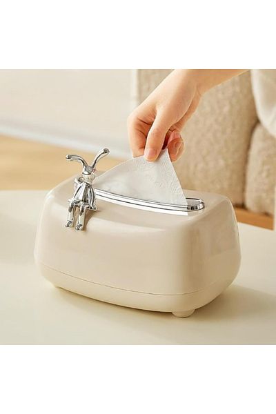 OEM Cutie de depozitare a șervețelelor cosmetice cu accesoriu detașabil în formă de iepuraș, bej