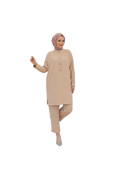 Armine Front Button Detailed Trousers Double Suit Beige 24Yt659