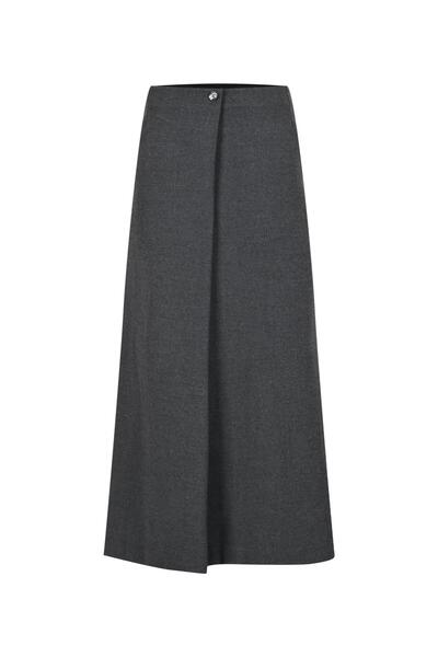 Beauty Omelette Antrasit Pile Detaylı Yünlü Midi Etek