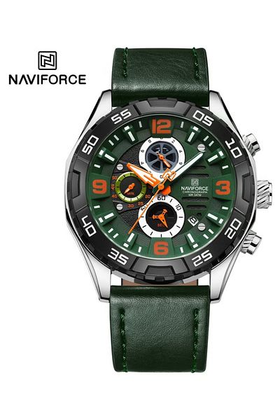 Naviforce Sport Chronograph Wrist Watch for Men with Leather Strap Water Resistant