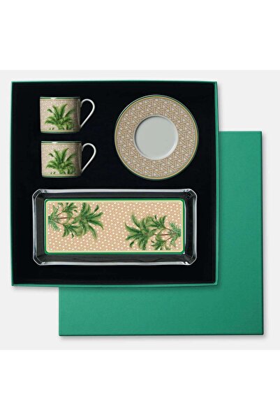 VİTELLİ Hazeran Set 5 - Cam Tabak & 2'li Çay Fincanı