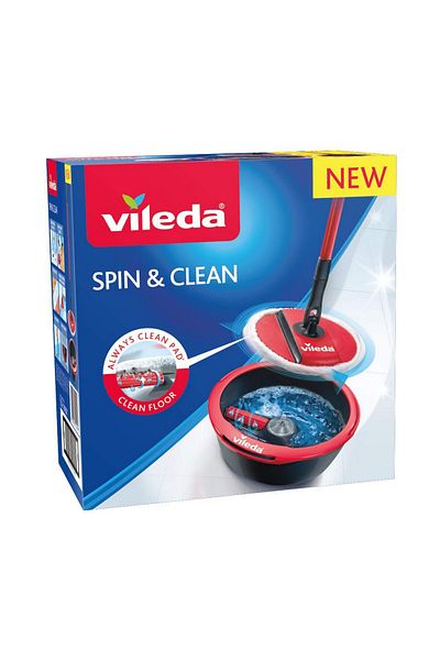 Vileda Spin & Clean Mop with Bucket, Polypropylene, Rotary, Black/Red