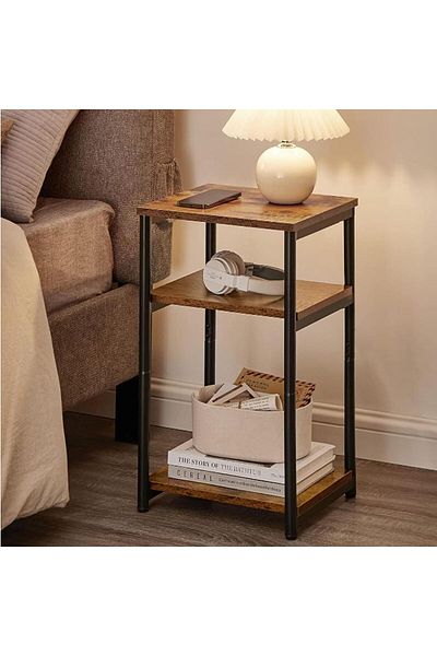 COOYA 3 Tier Slim Side Tables with Storage, open and smooth shelf Nightstands for Small Spaces