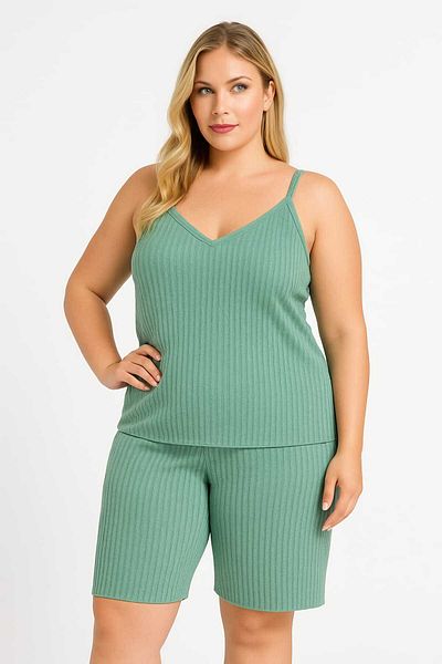 MODA Women's Plus Size Rope Strap Blouse and Capri Bottom Top Pajamas Set