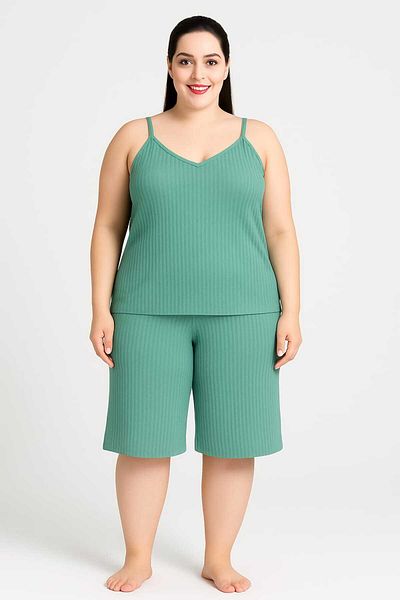 MODA Women's Plus Size Rope Strap Blouse and Capri Bottom Top Pajamas Set